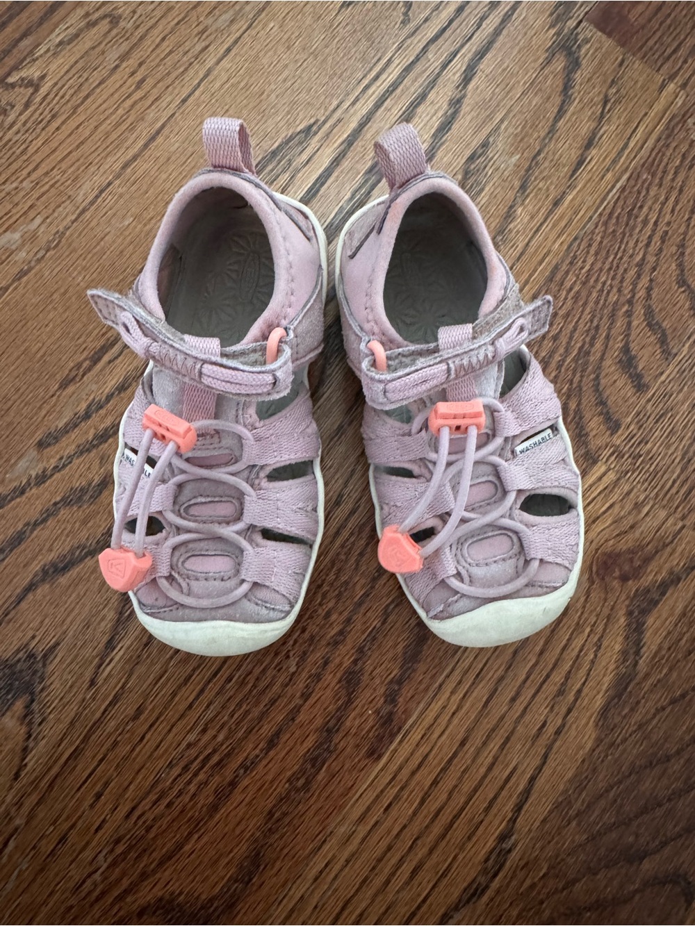Keen Girls Light Pink Sandals with Coral Pull Tabs
